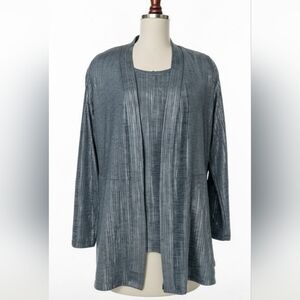 Susan Graver 2pc Metallic Blue/Gray Top & Cardigan
